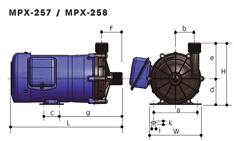无轴封磁力驱动泵浦 MPX Series (180W~260W) 外观尺寸图